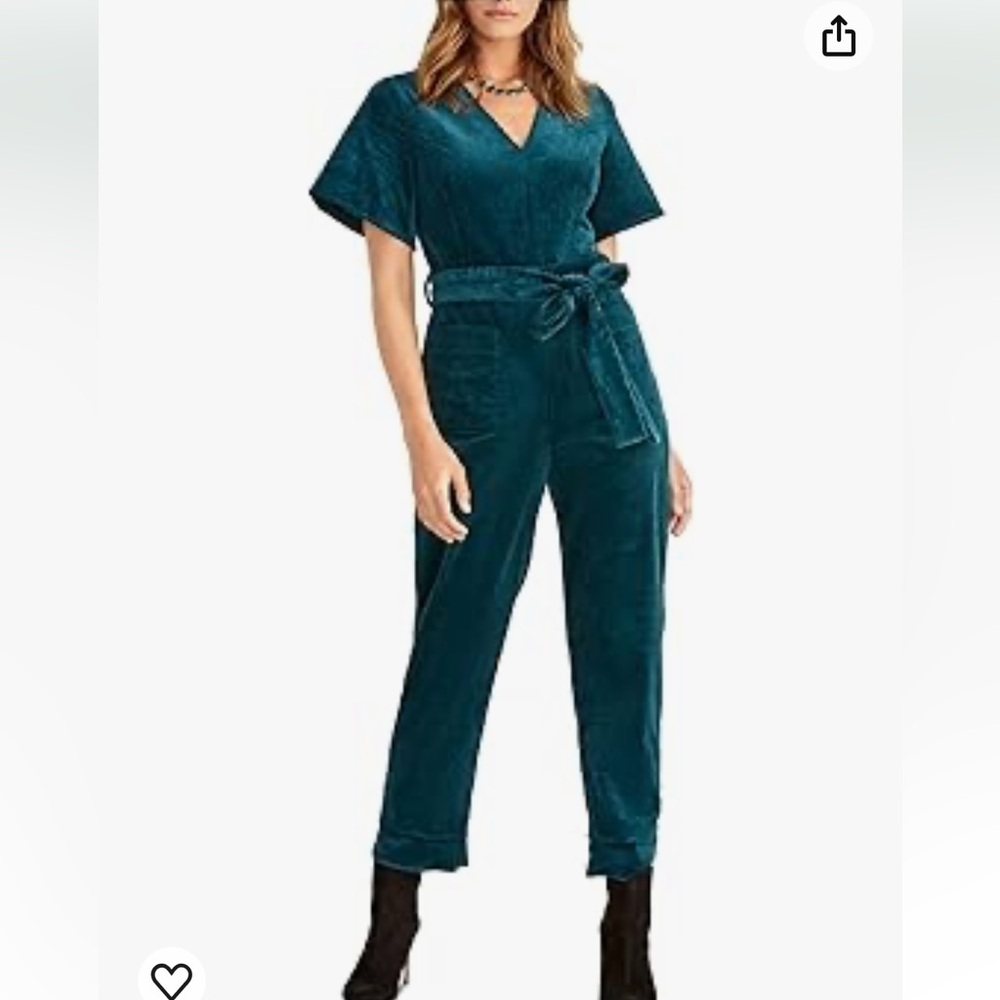 RACHEL ROY Layla Teal / Green Wide Wale Corduroy Jumpsuit Tie Waist Festive Sz 8
